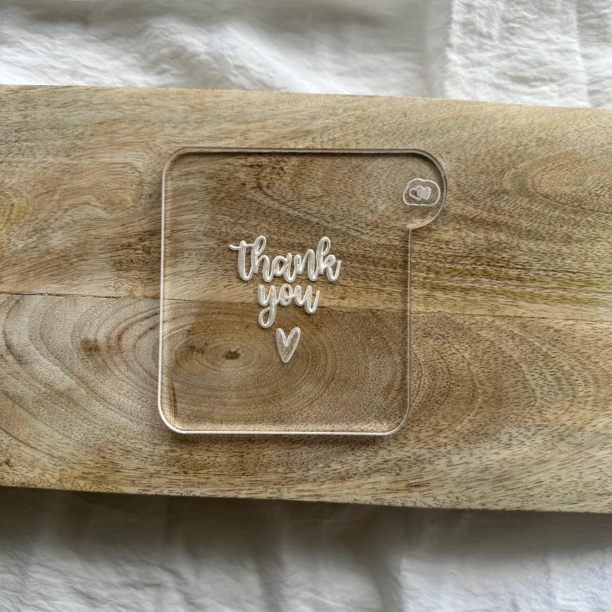 Acryl-Prägestempel "thank you" + Herz