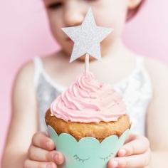 PartyDeco Cupcake Topper - Sterne silber