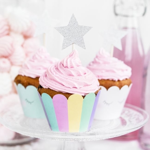 PartyDeco Cupcake Topper - Sterne silber