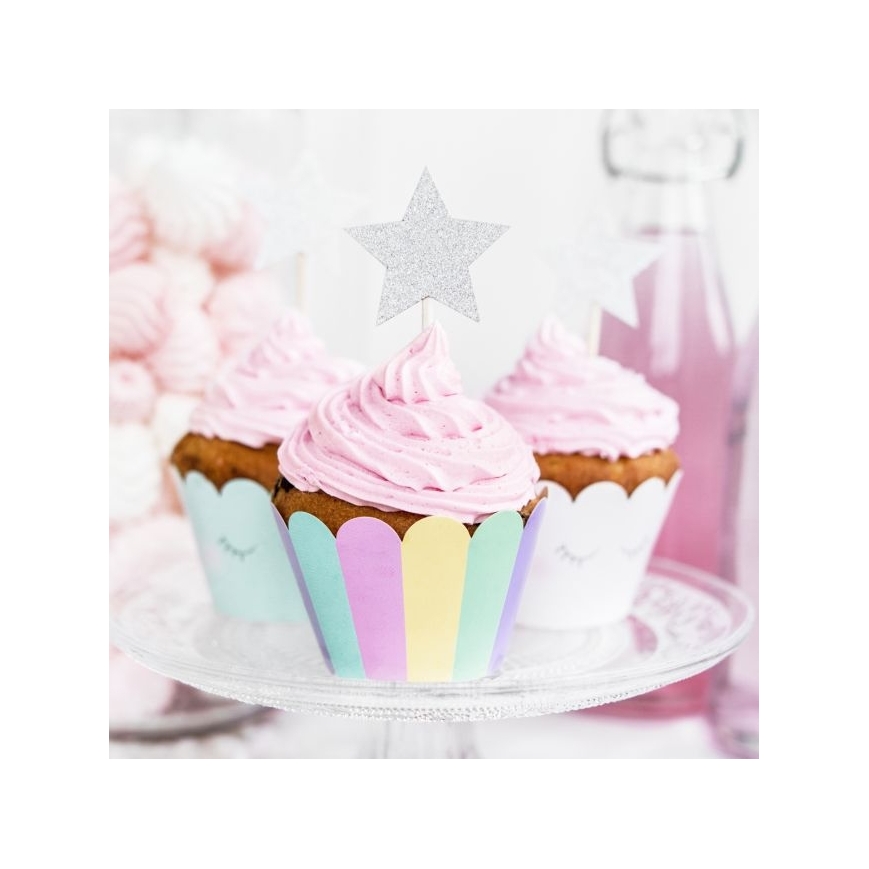 PartyDeco Cupcake Topper - Sterne silber