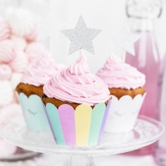 PartyDeco Cupcake Topper - Sterne silber