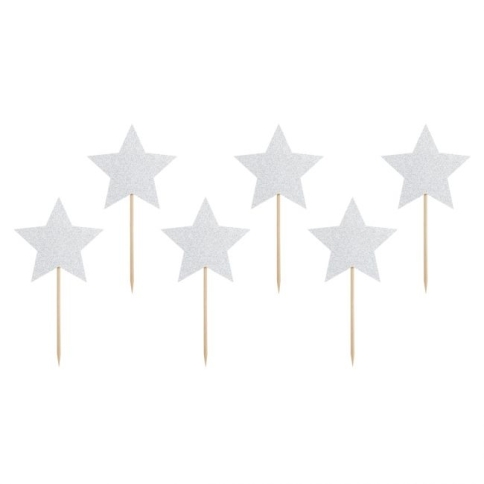 PartyDeco Cupcake Topper - Sterne silber
