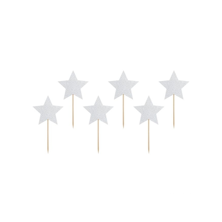 PartyDeco Cupcake Topper - Sterne silber
