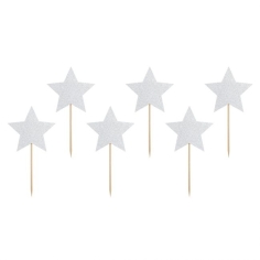 PartyDeco Cupcake Topper - Sterne silber