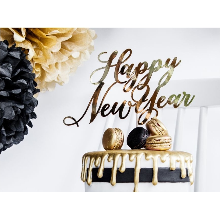 Cake Topper - Happy New Year, gold