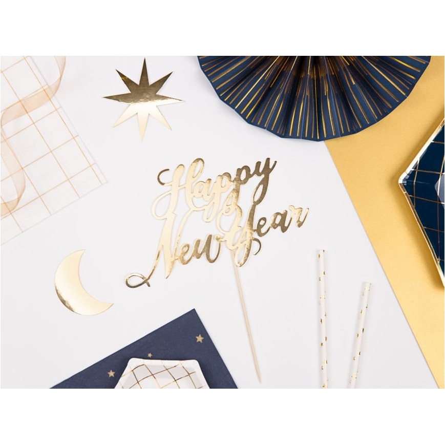 Cake Topper - Happy New Year, gold
