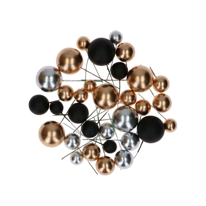 Bubbles Torteneinstecker schwarz, silber & gold / 32Stück