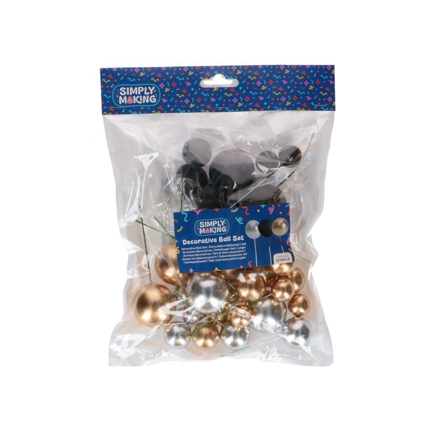 Bubbles Torteneinstecker schwarz, silber & gold / 32Stück