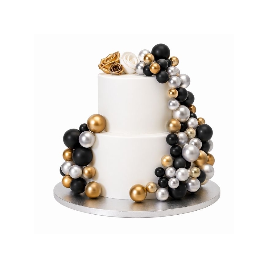 Bubbles Torteneinstecker schwarz, silber & gold / 32Stück