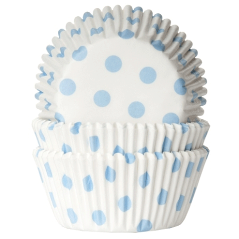 Cupcakeförmchen weiss mit hellblauen Punkten