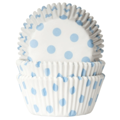 Cupcakeförmchen weiss mit hellblauen Punkten