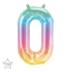 Folienballon Nummer 0, Regenbogen, Pastell