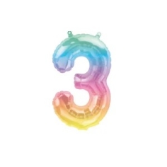 Folienballon Nummer 3, Regenbogen, pastell