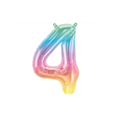 Folienballon Nummer 4, Regenbogen, pastell
