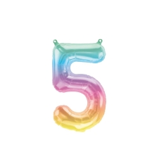 Folienballon Nummer 5, Regenbogen, pastell