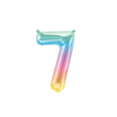 Folienballon Nummer 7, Regenbogen, pastell