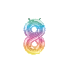 Folienballon Nummer 8, Regenbogen, pastell