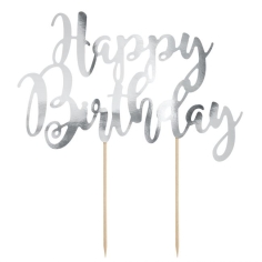 Cake Topper - Happy Birthday, silber