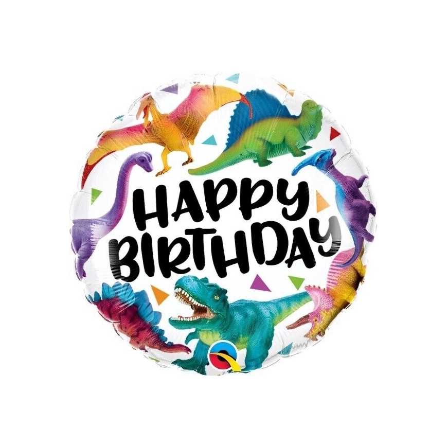 Folienballon Happy Birthday - farbige Dinosaurier